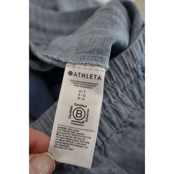 Athleta 531704002 Women's Sz 6-Tall Chambray Blue Retreat Linen Jogger Pants - Picture 6 of 9